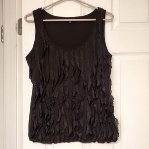 REITMANS Y2K FRINGE TANK TOP SLEEVELESS CASUAL STRETCH BLACK WOMENS LARGE